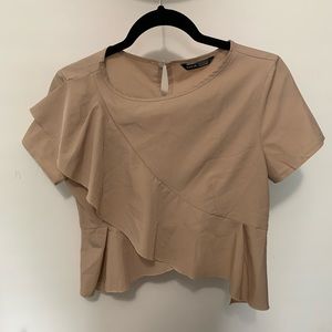 Nude Short-Sleeve Blouse with Open Back